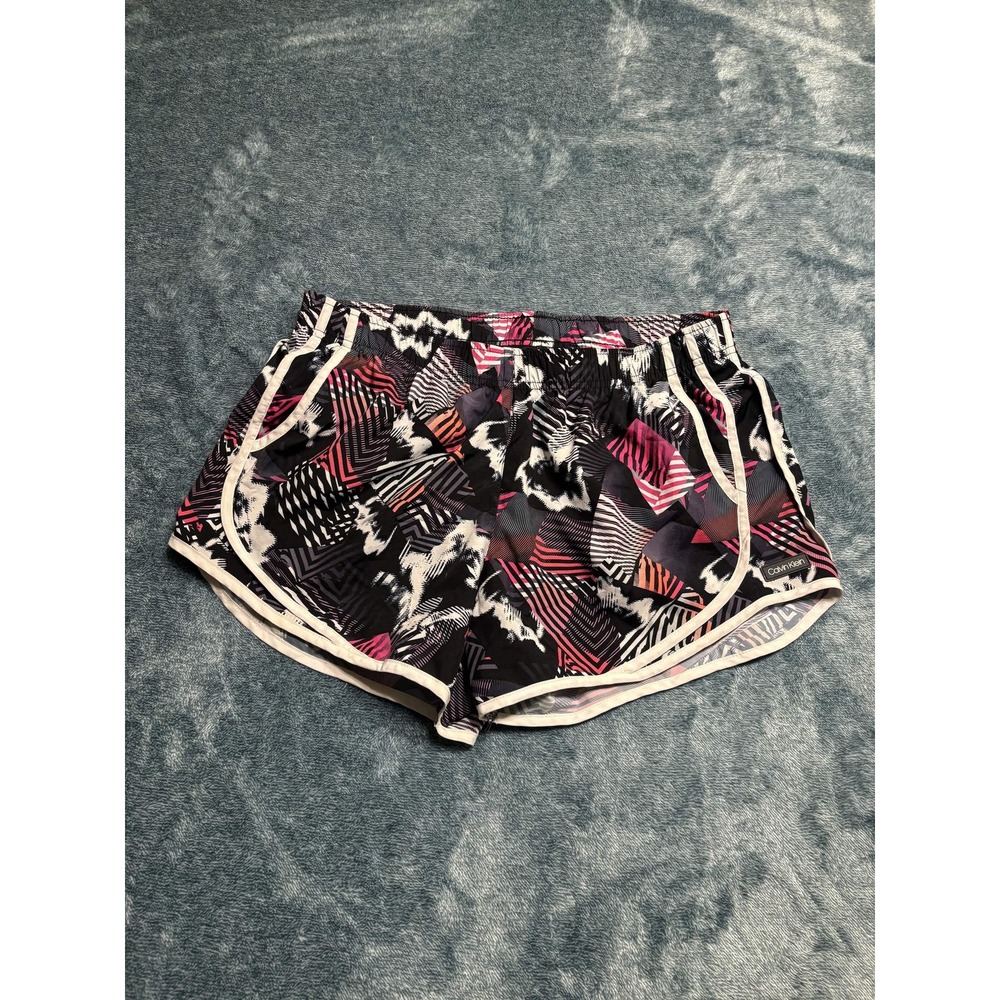 Calvin Klein Women Shorts Size L Athletic Black/pink/white Regular Geometric